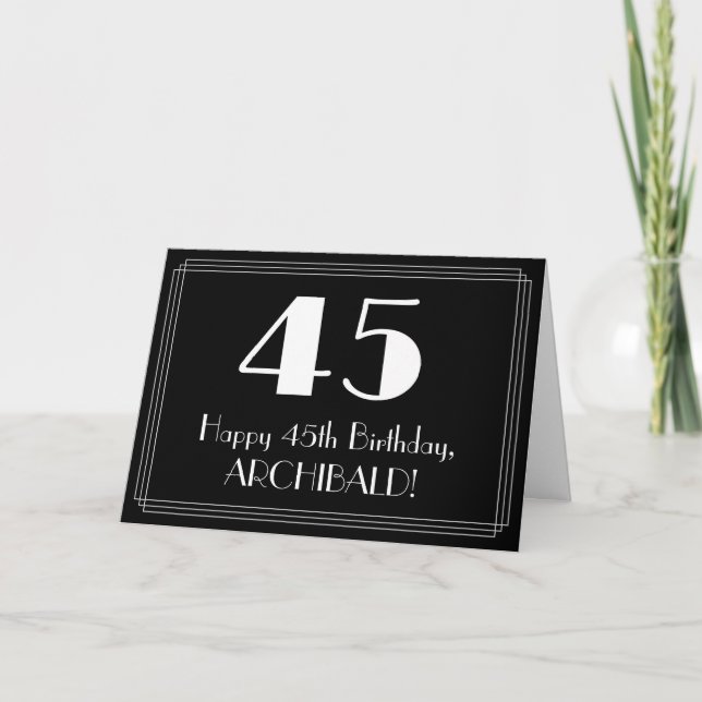 45th Birthday ~ Art Deco Inspired Look "45", Name Card (Front)