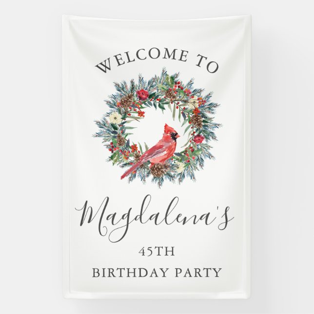 45th Birthday Banner Red Cardinal Custom Welcome (Vertical)