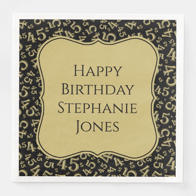 45th Birthday Black/Gold Bracket Number Pattern Napkin (Front)