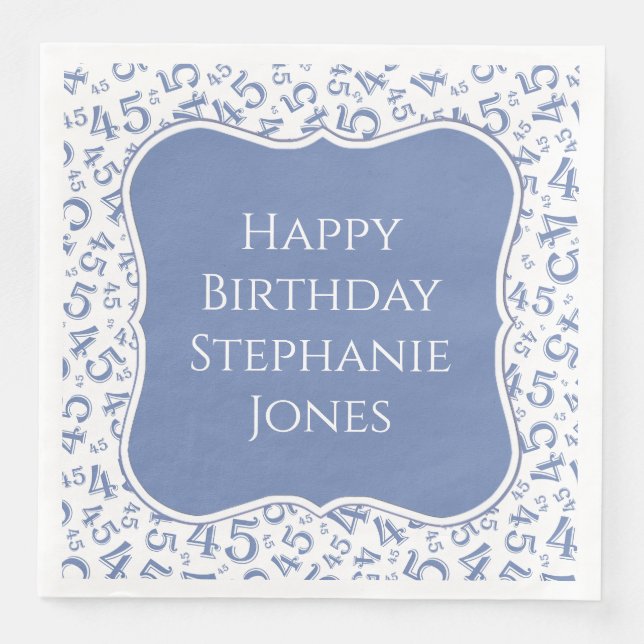 45th Birthday Blue/White Bracket Number Pattern Napkin (Front)