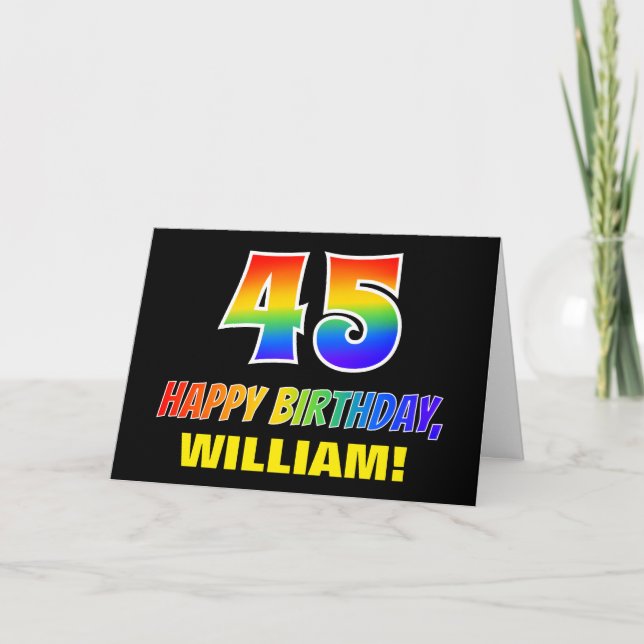 45th Birthday: Bold, Fun, Simple, Rainbow 45 Card (Front)