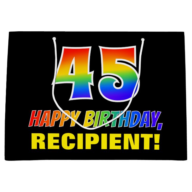 45th Birthday: Bold, Fun, Simple, Rainbow 45 Large Gift Bag (Front)