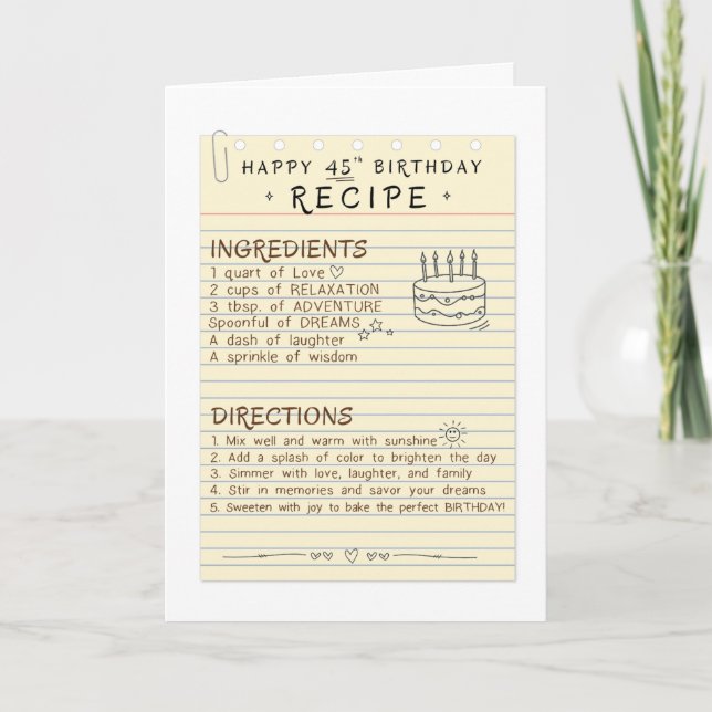 45th Birthday Card for people that like to cook (Front)