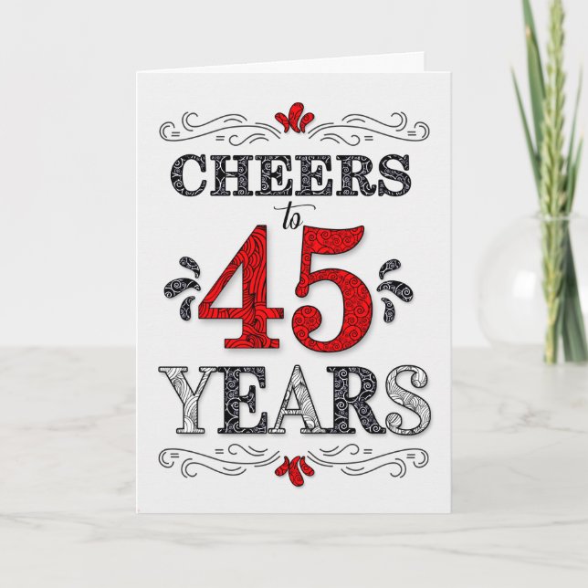 45th Birthday Cheers in Red White Black Pattern Card (Front)