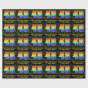 45th Birthday: Colourful Music Symbols, Rainbow 45 Wrapping Paper