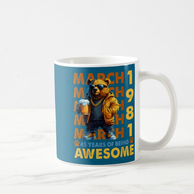 45Th Birthday Cool Bear March Artwork Coffee Mug (Right)