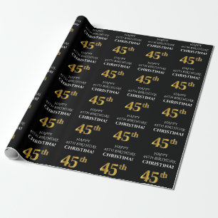45th Birthday: Elegant, Black, Faux Gold Look Wrapping Paper