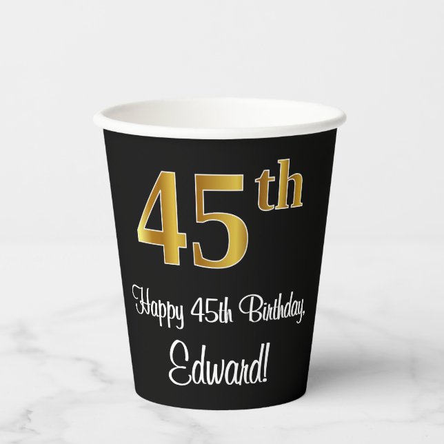 45th Birthday - Elegant Luxurious Faux Gold Look # Paper Cups (Front)