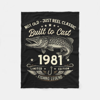 45th Birthday Fishing Gift Men Original 1981 Lied Fleece Blanket