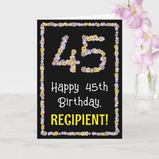 45th Birthday: Floral Flowers Number, Custom Name Card (Orchid)