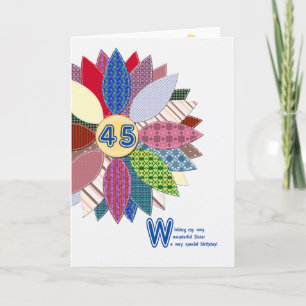 45th birthday for sister, stitched flower card