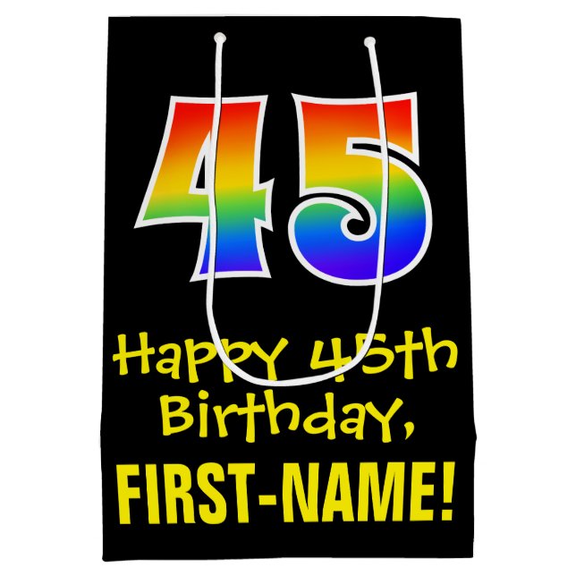 45th Birthday: Fun, Bold, Colourful, Rainbow "45" Medium Gift Bag (Back)