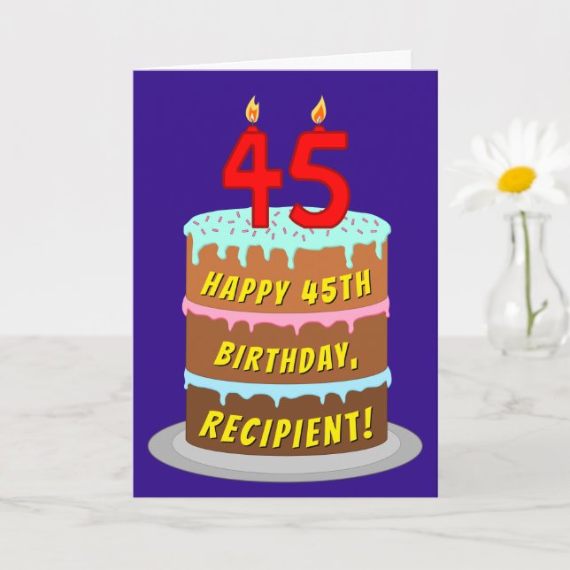 45th Birthday: Fun Cake and Candles + Custom Name Card (Small Plant)