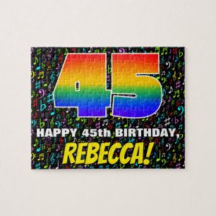 45th Birthday — Fun, Colourful Music Symbols & “45 Jigsaw Puzzle