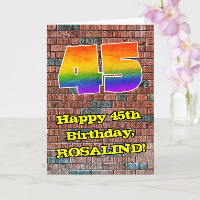45th Birthday: Fun Graffiti-Inspired Rainbow 45 Card (Orchid)
