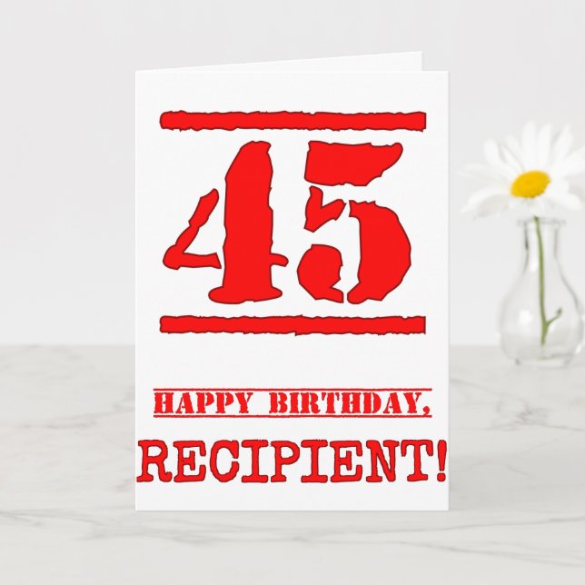 45th Birthday: Fun, Red Rubber Stamp Inspired Look Card (Small Plant)