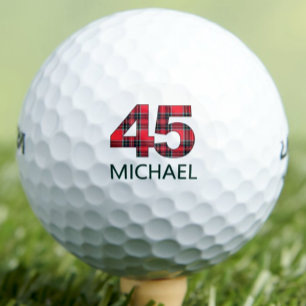 45th Birthday Gift - Classy 45 Years Red Plaid Golf Balls