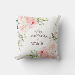 45th Birthday Gift Pink Floral Personalised Cushion