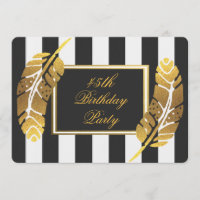 45th Birthday Gold Feather Black White Stripes