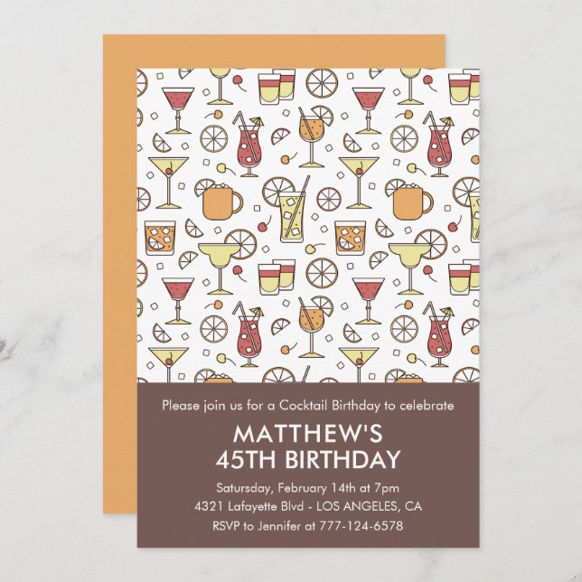 45th birthday invitation Cocktail Stylish Pattern  (Front/Back)