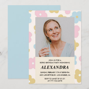 45th birthday invitation Retro Groovy Flowers Cute