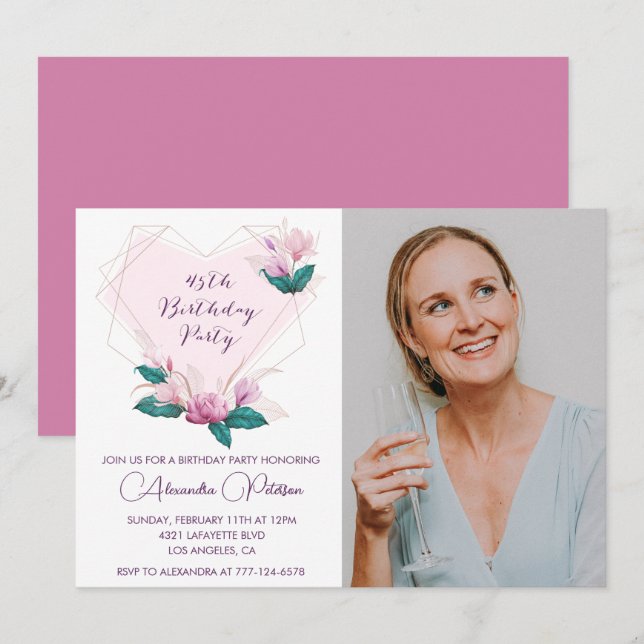 45th birthday invitations Elegant Boho Photo (Front/Back)