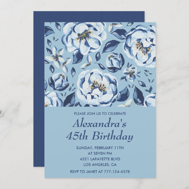 45th birthday invitations Elegant Floral (Front/Back)