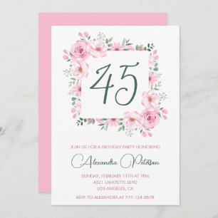 45th birthday invitations Floral Elegant Pink