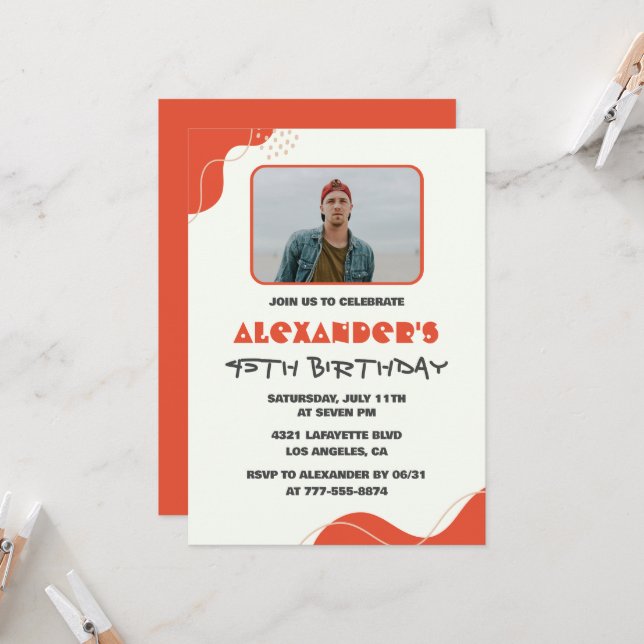 45th birthday invitations Men Red Simple Photo (Front/Back In Situ)