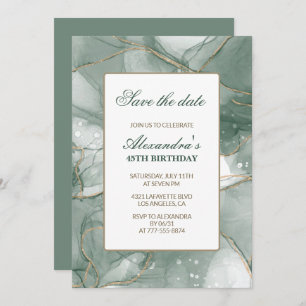 45th birthday invitations Save the date Green