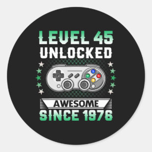 45th Birthday Level 45 Unlocked Awesome Video Game Classic Round Sticker