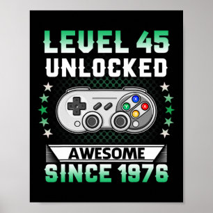 45th Birthday Level 45 Unlocked Awesome Video Game Poster