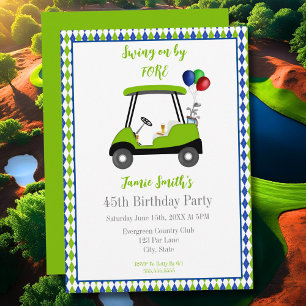 45th Birthday Men's Golf Cart Elegant Invitation
