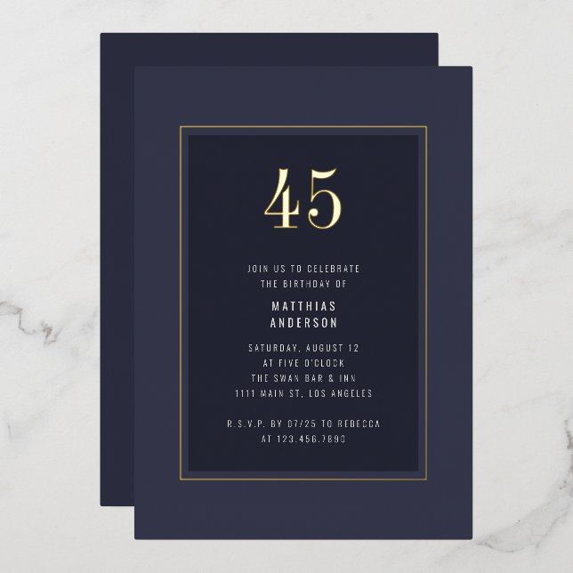 45th Birthday Minimal Elegant Dark Gold Frame (Front/Back)