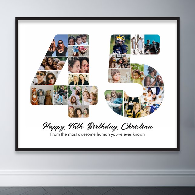 45th Birthday Number 45 Photo Collage Anniversary Poster (45th birthday number 45 photo collage poster wall art)