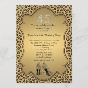 45th,Birthday Party 45th,Cheetah High Heels Shoes Invitation