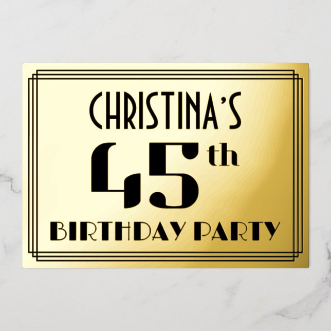 45th Birthday Party: Art Deco Look “45” and Name (Front)