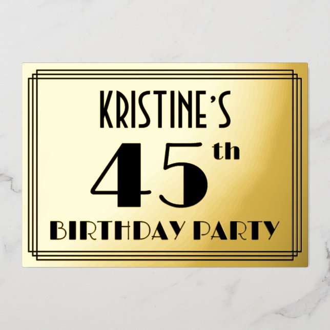 45th Birthday Party — Art Deco Look “45” + Name (Front)