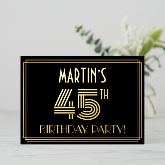 45th Birthday Party — Art Deco Style “45” + Name (Standing Front)