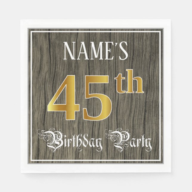 45th Birthday Party — Faux Gold & Faux Wood Looks Napkin (Front)