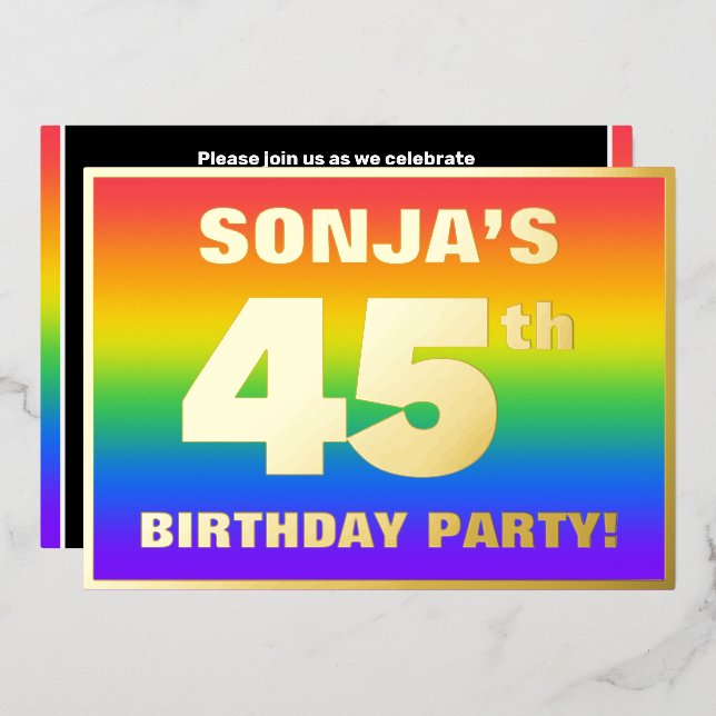 45th Birthday Party: Fun, Colourful Rainbow Patter (Front/Back)