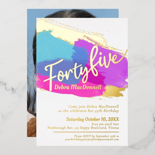 45th Birthday party gold photo bright abstract (Front/Back)