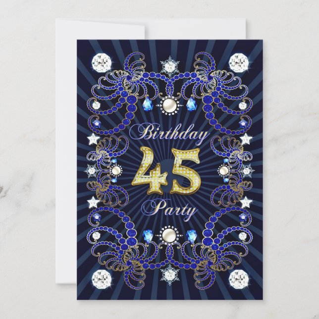 45th birthday party invite with masses of jewels (Front)