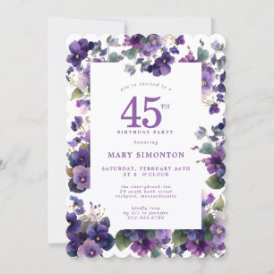 45th Birthday Party Purple Violet Flower Invitation