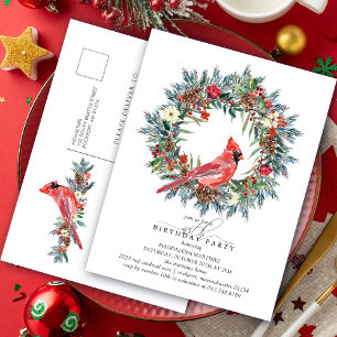45th Birthday Party Red Cardinal Wreath Invitation Postcard