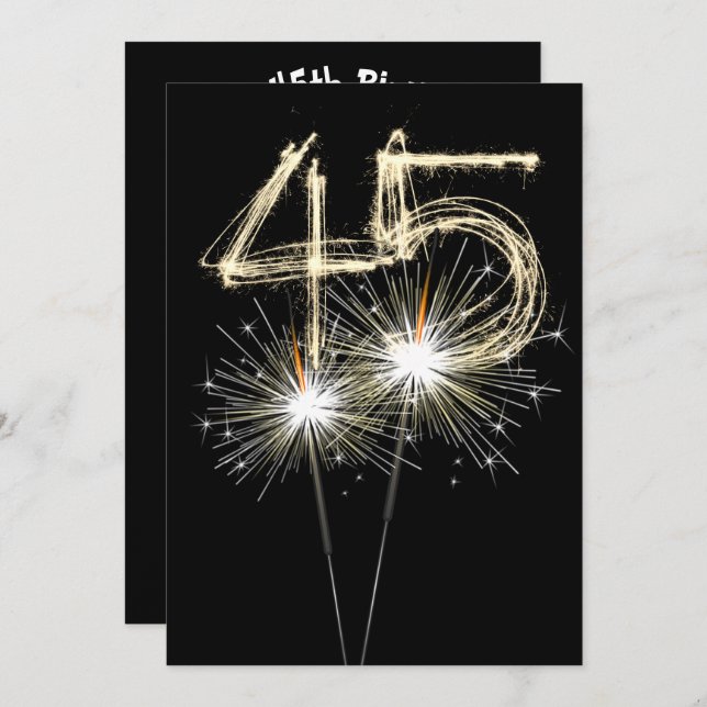 45th Birthday Party Sparklers Invitation (Front/Back)