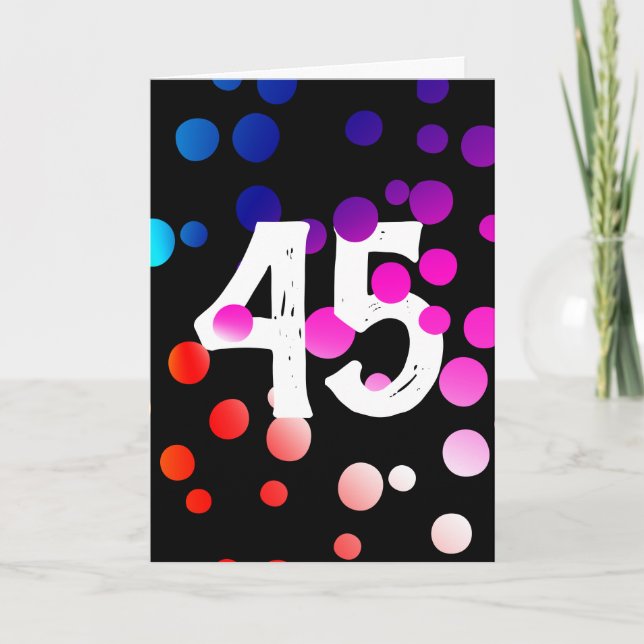 45th Birthday Rainbow Dots on Black  Card (Front)