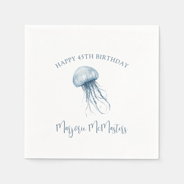 45th Birthday Simple Coastal Jellyfish Custom Napkin (Front)