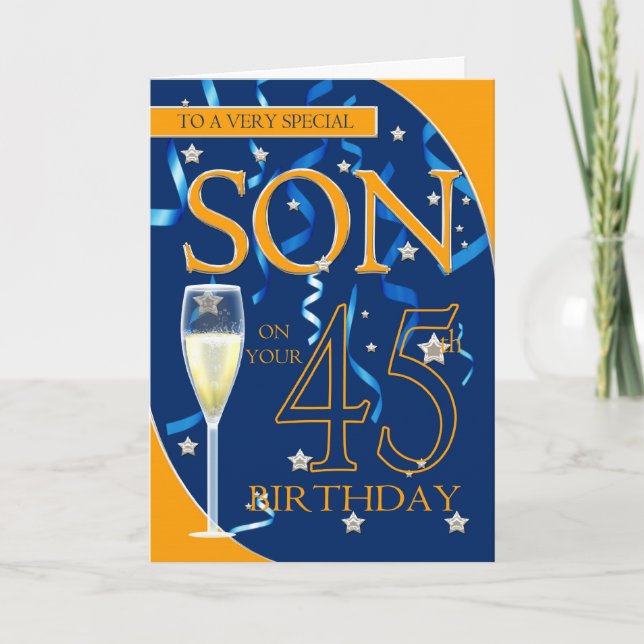 45th Birthday Son - Champagne Glass Card (Front)