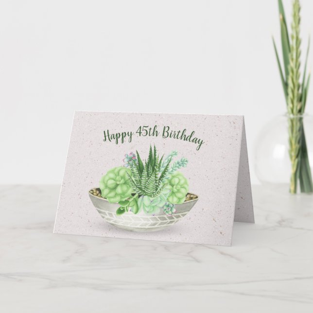 45th Birthday Succulent Plant on Terrazzo  Card (Front)
